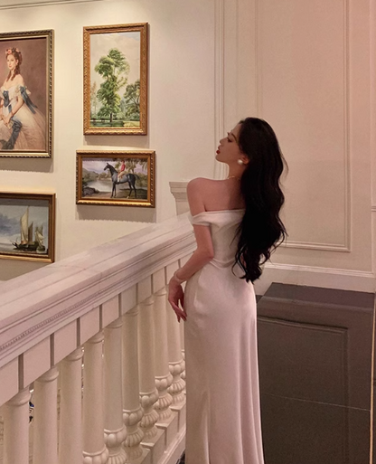 Elegant Cream Satin One-shoulder Sheath Ruched Evening Gown TP5119