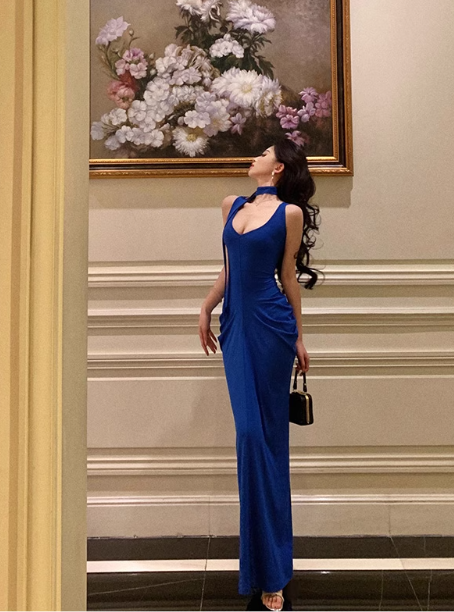 Elegant Royal Blue Sleeveless Bodycon Draped Sheath Ruched Evening Gown TP5120