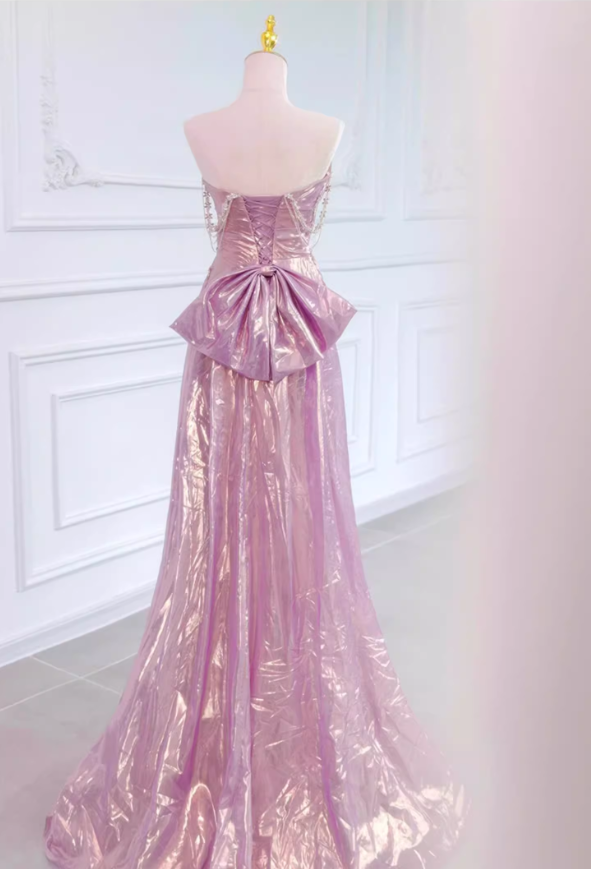 Vintage Pink Satin Sheath Evening Gown Strapless Prom Dress TP5148