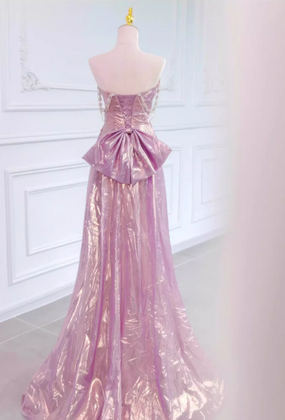Vintage Pink Satin Sheath Evening Gown Strapless Prom Dress TP5148