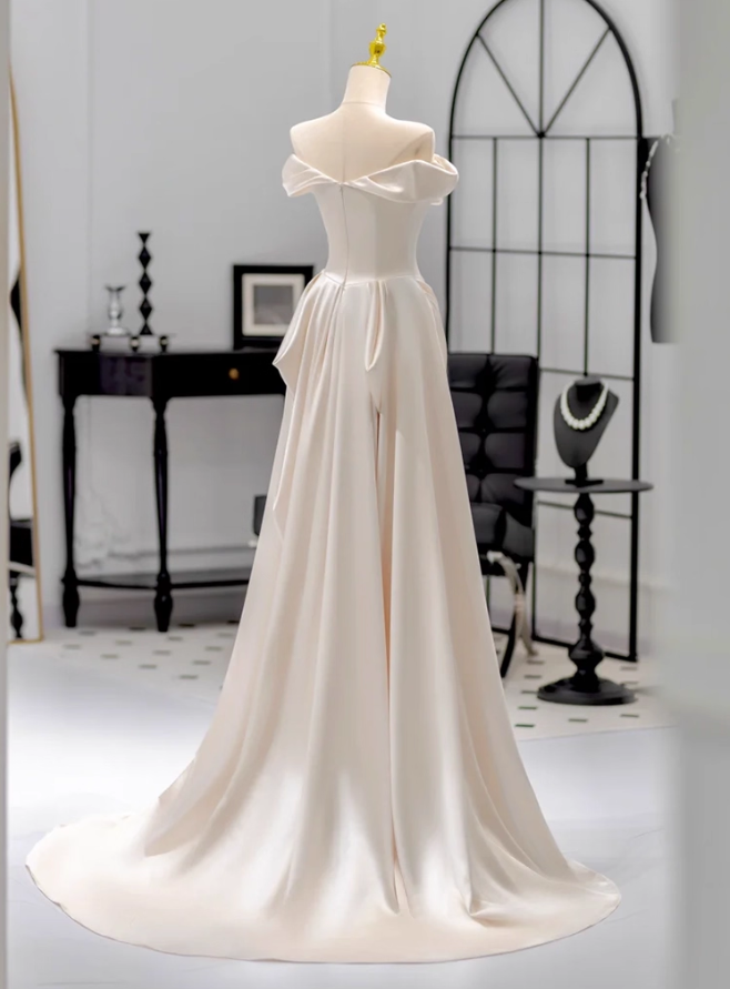 Glamorous Ivory Satin Off-Shoulder Wedding Dress Sheath Bridal Gown TP5237