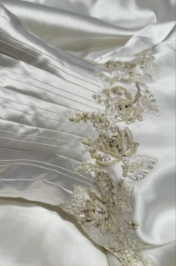 Gorgeous Satin Strapless Bow Lace Embroidery A-Line Wedding Dress TP5406