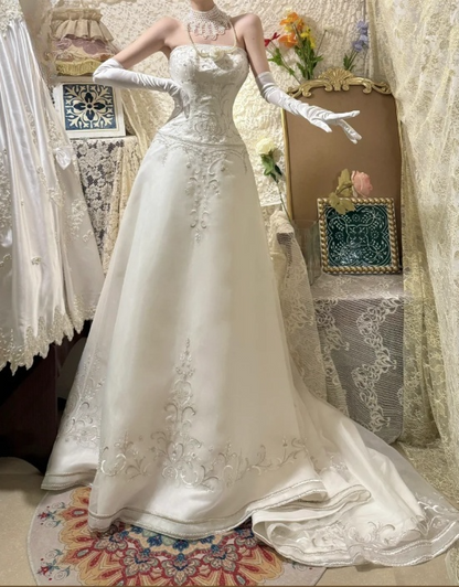 Gorgeous Satin Strapless Embroidery A-Line Wedding Dress TP5409