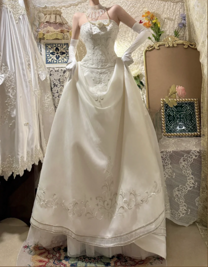 Gorgeous Satin Strapless Embroidery A-Line Wedding Dress TP5409