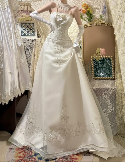 Gorgeous Satin Strapless Embroidery A-Line Wedding Dress TP5409