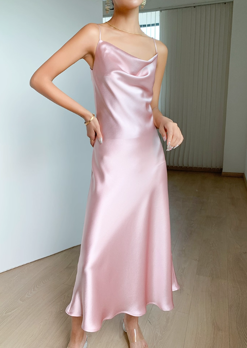 Elegant Satin Cowl-Neck Spaghetti Strap Midi Length Evening Gown TP5487
