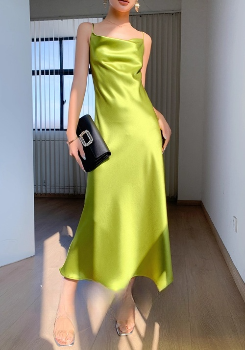 Elegant Satin Cowl-Neck Spaghetti Strap Midi Length Evening Gown TP5487
