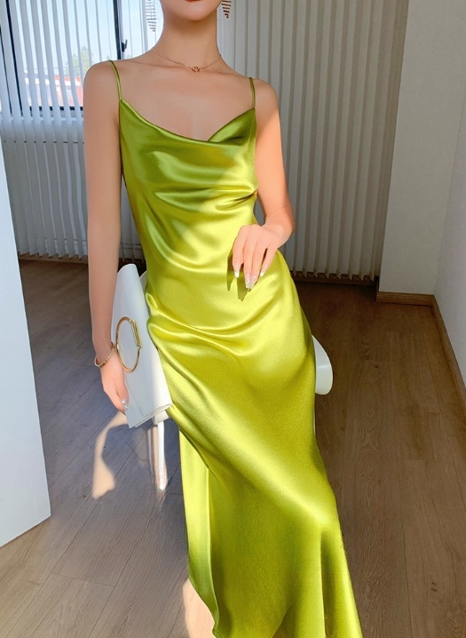 Elegant Satin Cowl-Neck Spaghetti Strap Midi Length Evening Gown TP5487