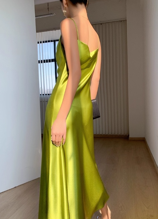 Elegant Satin Cowl-Neck Spaghetti Strap Midi Length Evening Gown TP5487