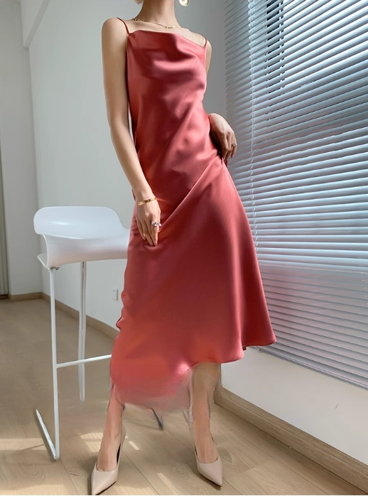 Elegant Satin Cowl-Neck Spaghetti Strap Midi Length Evening Gown TP5487