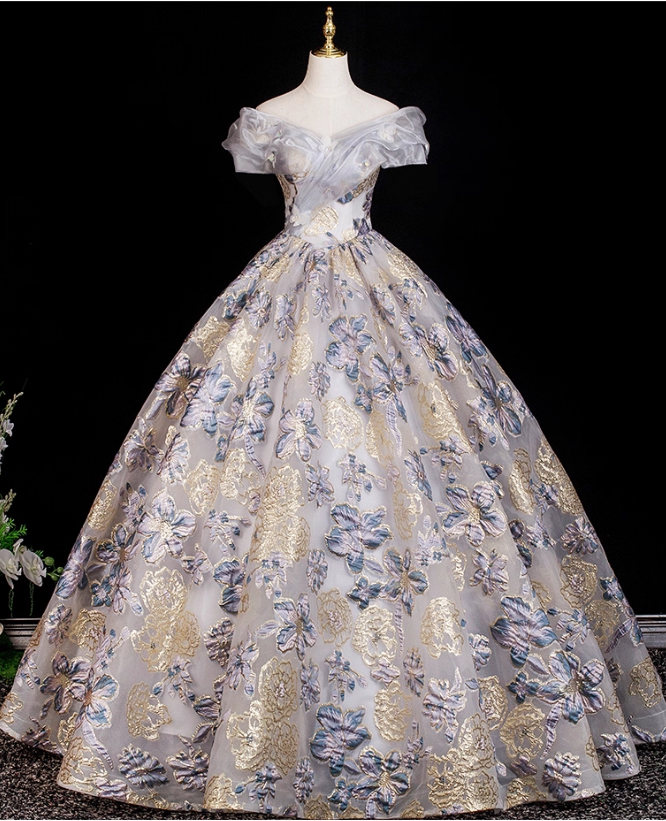 Glamorous Floral Embroidery Off-Shoulder A-Line Sweet 15 Quinceanera Ball Gown TP5502