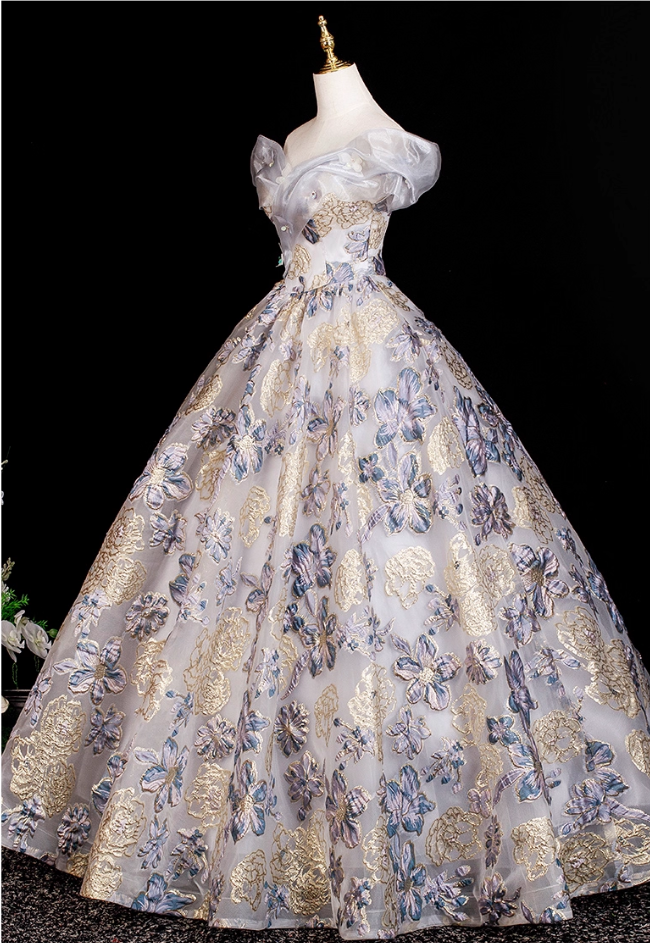 Glamorous Floral Embroidery Off-Shoulder A-Line Sweet 15 Quinceanera Ball Gown TP5502