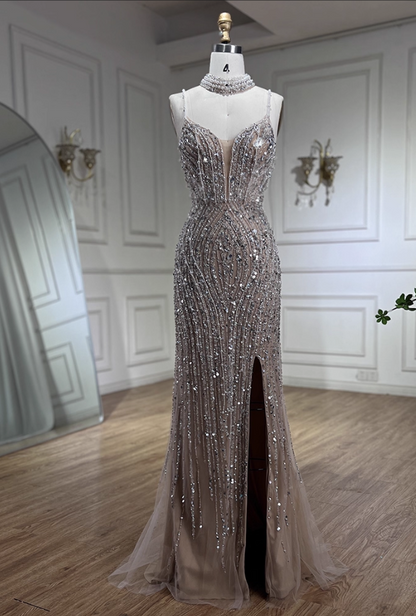 Vintage Spaghetti Strap Sequin Mermaid Tulle Evening Gown TP5525