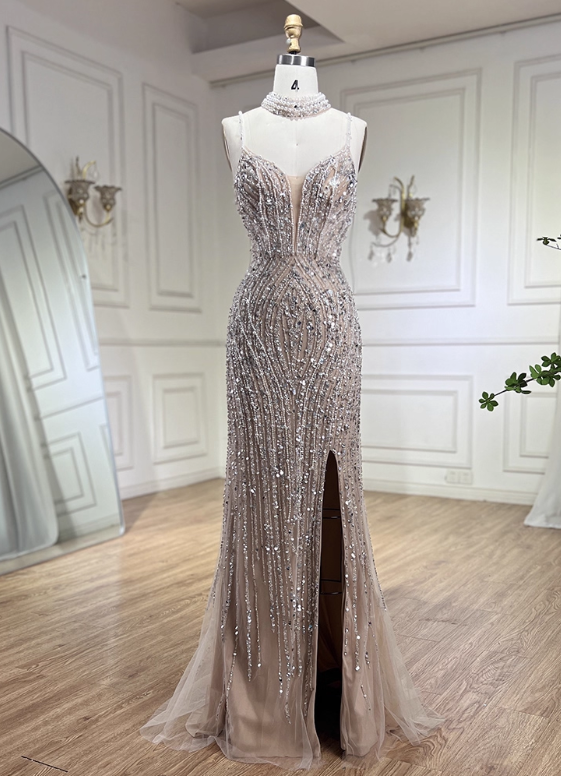 Vintage Spaghetti Strap Sequin Mermaid Tulle Evening Gown TP5525