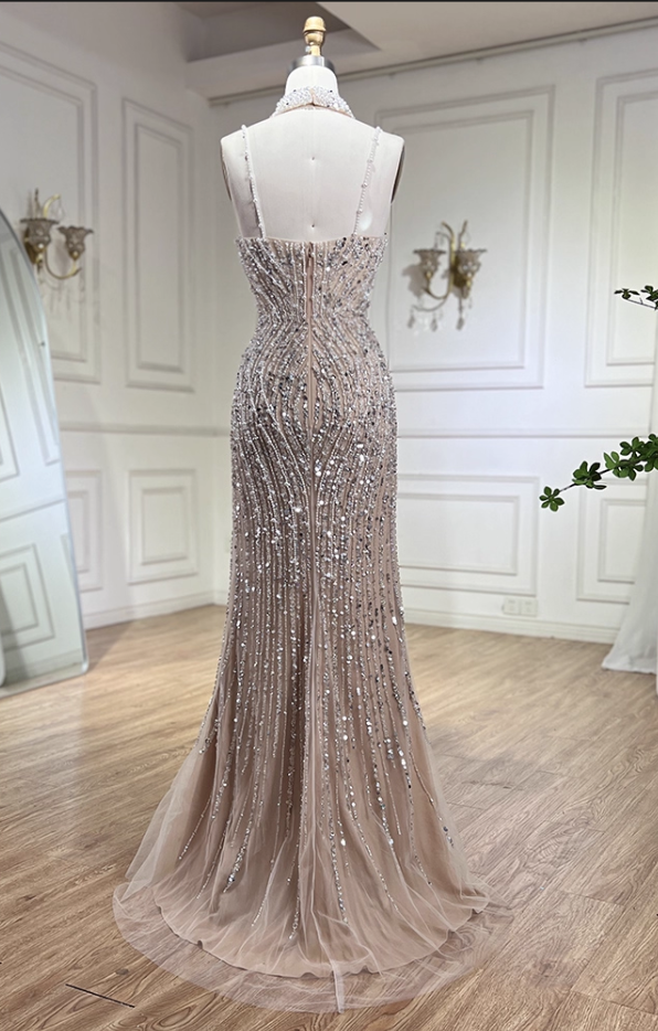 Vintage Spaghetti Strap Sequin Mermaid Tulle Evening Gown TP5525