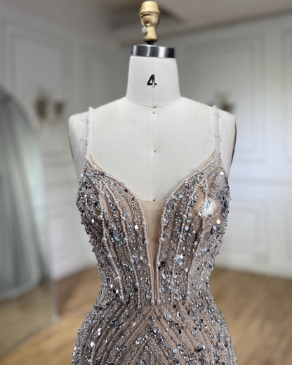 Vintage Spaghetti Strap Sequin Mermaid Tulle Evening Gown TP5525