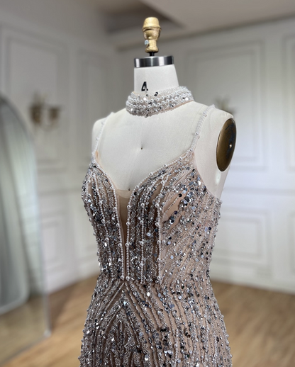 Vintage Spaghetti Strap Sequin Mermaid Tulle Evening Gown TP5525