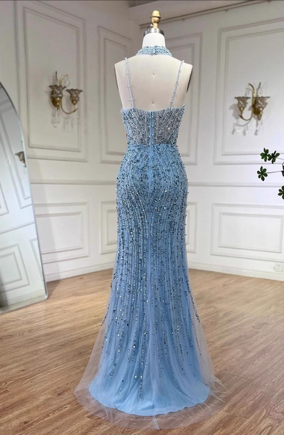Vintage Spaghetti Strap Sequin Mermaid Tulle Evening Gown TP5525