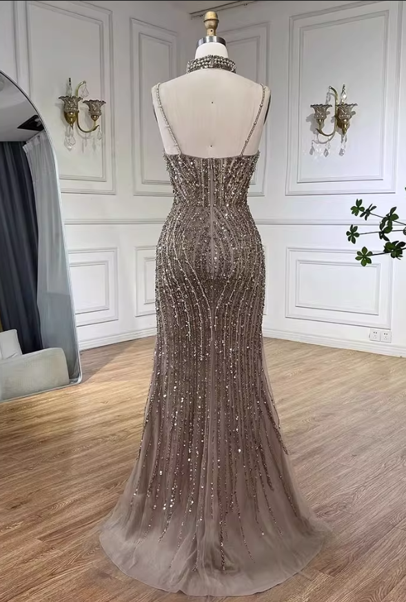 Vintage Spaghetti Strap Sequin Mermaid Tulle Evening Gown TP5525