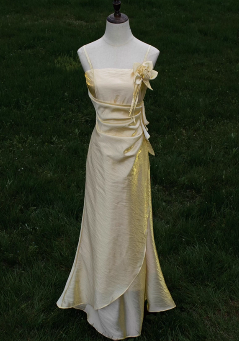 Elegant Satin Spaghetti Strap Prom Dress Sheath 3D Flower Evening Gown TP5532