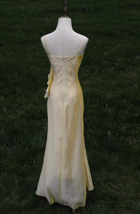 Elegant Satin Spaghetti Strap Prom Dress Sheath 3D Flower Evening Gown TP5532