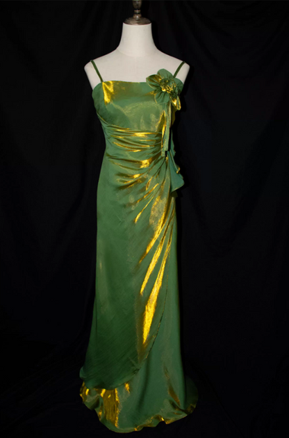 Elegant Satin Spaghetti Strap Prom Dress Sheath 3D Flower Evening Gown TP5532