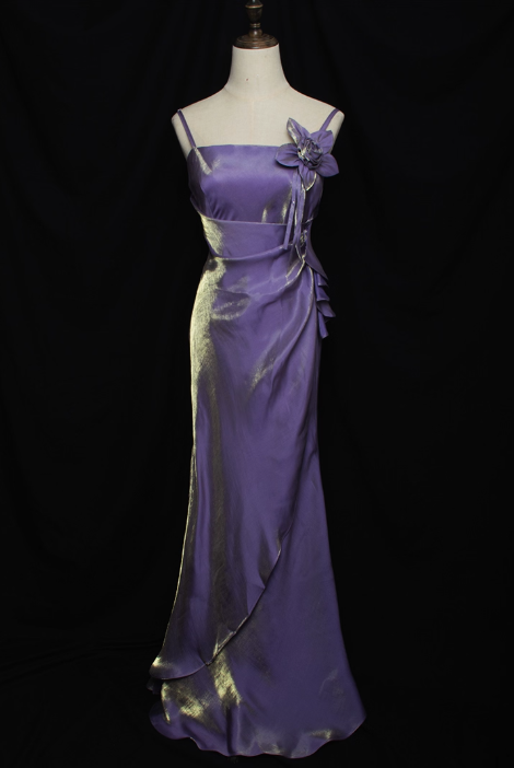 Elegant Satin Spaghetti Strap Prom Dress Sheath 3D Flower Evening Gown TP5532