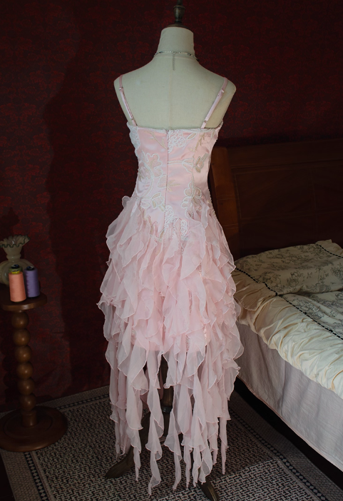 Vintage Ombre Chiffon Ruffled Prom Dress Spaghetti Strap Evening Gown TP5539