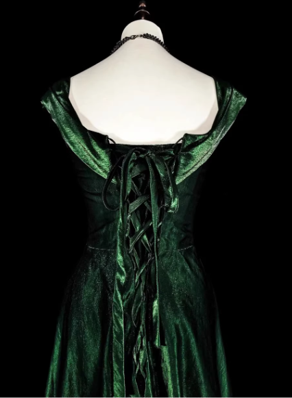 Vintage Emerald Green Velvet Off-Shoulder Formal Gown Floor-Length Evening Gown TP5549