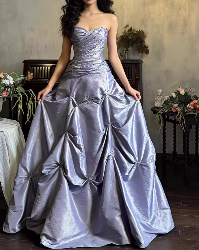 Glamorous Lilac Satin Strapless Sweetheart Ruched Sweet 15 Quinceanera Ball Gown TP5562
