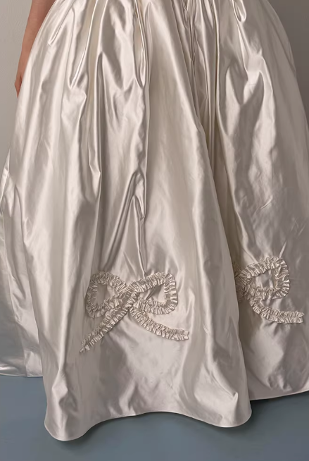 Elegant Strapless Ivory Satin 3D Floral & Bow A-Line Wedding Dress TP5600