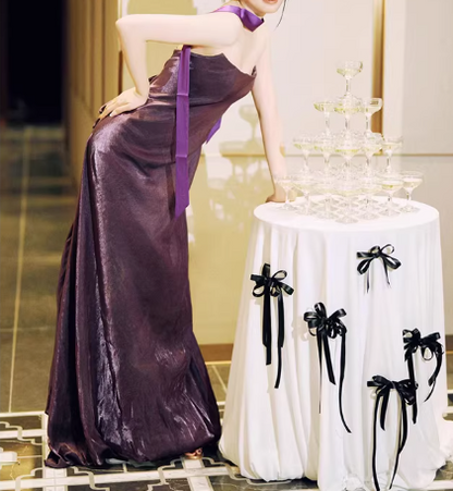Chic Purple Metallic Strapless Sheath Prom Dress TP5608