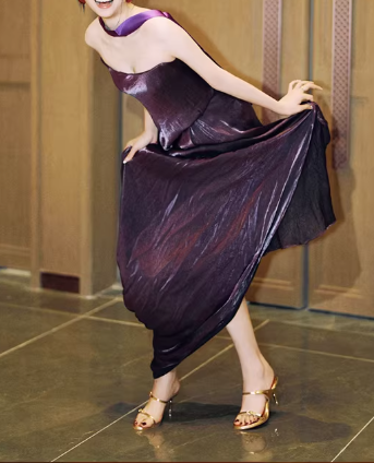 Chic Purple Metallic Strapless Sheath Prom Dress TP5608