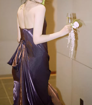 Chic Purple Metallic Strapless Sheath Prom Dress TP5608