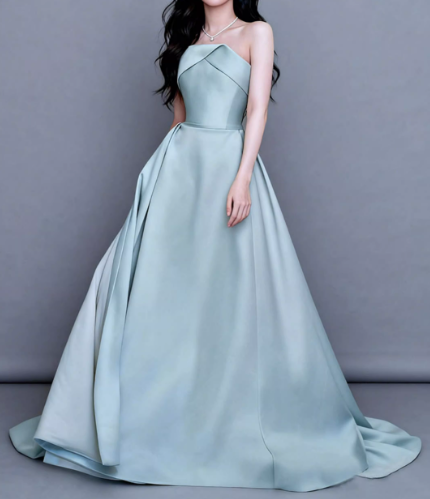 Enchanting Soft Mint Satin Strapless Ruched Sweet 15 Quinceanera Ball Gown TP5611