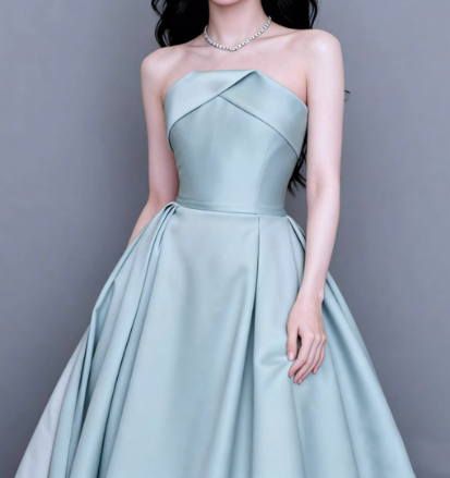 Enchanting Soft Mint Satin Strapless Ruched Sweet 15 Quinceanera Ball Gown TP5611