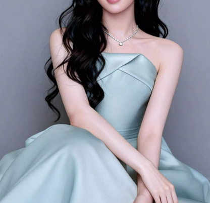 Enchanting Soft Mint Satin Strapless Ruched Sweet 15 Quinceanera Ball Gown TP5611