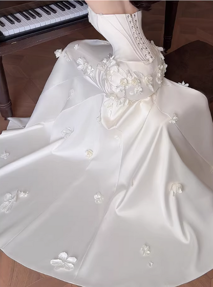 Glamorous Strapless Mermaid Bridal Gown 3D Floral Appliqués Wedding Dress TP5652