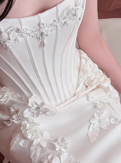 Glamorous Strapless Mermaid Bridal Gown 3D Floral Appliqués Wedding Dress TP5652