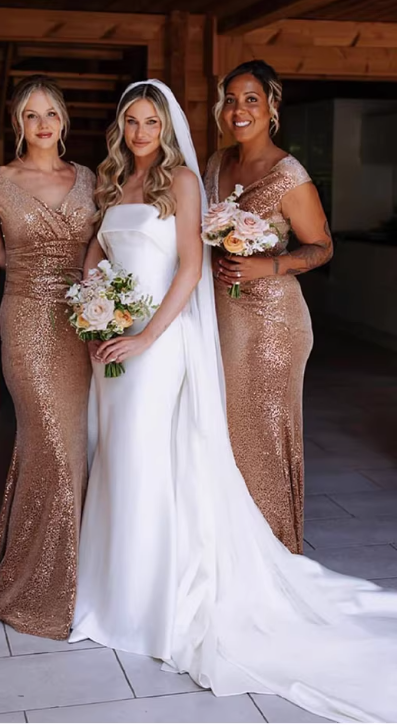 Glamorous Strapless Satin Bridal Gown Detachable Train Sheath Wedding Dress TP5655