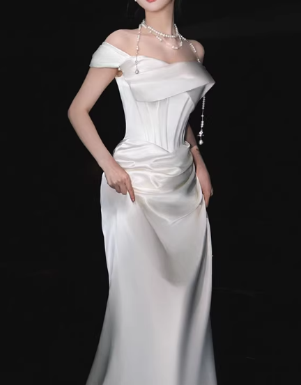 Elegant Satin Off-the-Shoulder Mermaid Wedding Dress TP5657