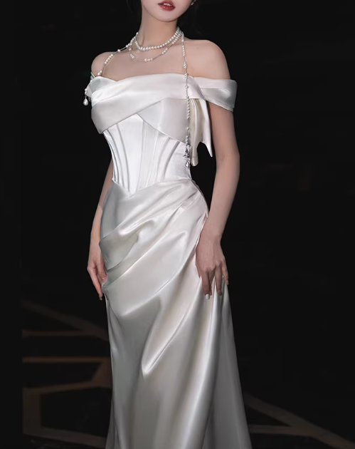 Elegant Satin Off-the-Shoulder Mermaid Wedding Dress TP5657
