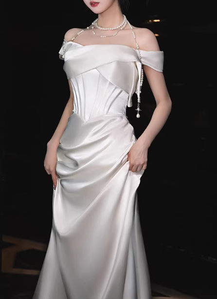 Elegant Satin Off-the-Shoulder Mermaid Wedding Dress TP5657