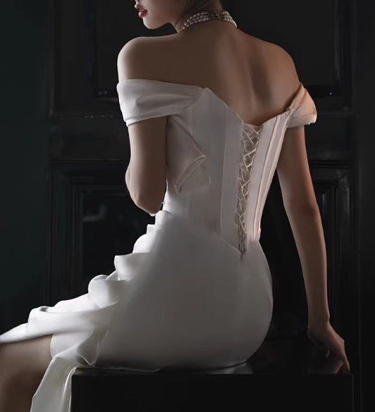 Elegant Satin Off-the-Shoulder Mermaid Wedding Dress TP5657