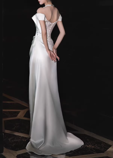 Elegant Satin Off-the-Shoulder Mermaid Wedding Dress TP5657