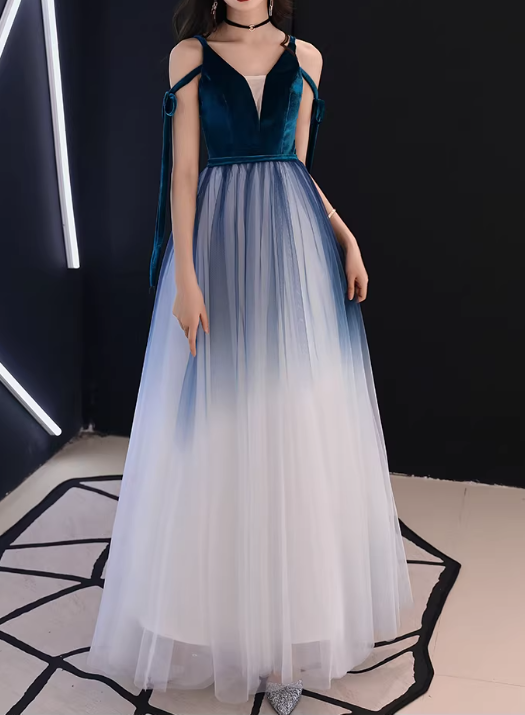 Elegant Teal Velvet & Ombre Tulle Spaghetti Strap Sweet 15 Quinceanera Ball Gown TP5664