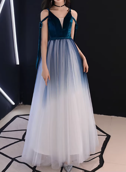 Elegant Teal Velvet & Ombre Tulle Spaghetti Strap Sweet 15 Quinceanera Ball Gown TP5664