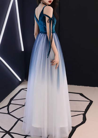 Elegant Teal Velvet & Ombre Tulle Spaghetti Strap Sweet 15 Quinceanera Ball Gown TP5664