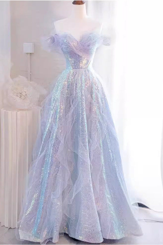 Elegant Iridescent Lavender Off-the-Shoulder Sweet 15 Quinceanera Ball Gown TP5667