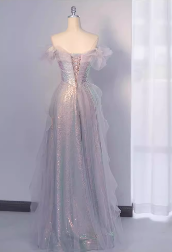 Elegant Iridescent Lavender Off-the-Shoulder Sweet 15 Quinceanera Ball Gown TP5667